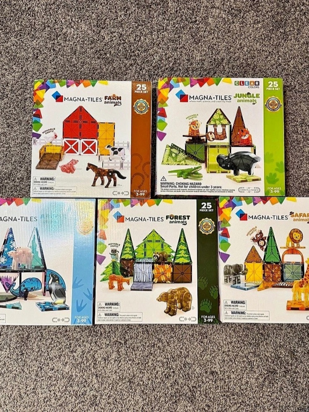 5 Magna-Tiles Magnetic Building Sets Animals Jungle Farm Theme 25 Pcs each